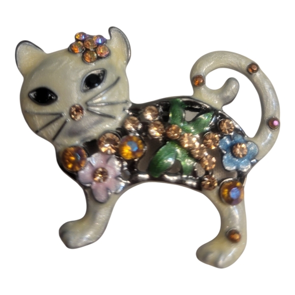 Rhinestone Cat Brooch - Picture 1 of 6